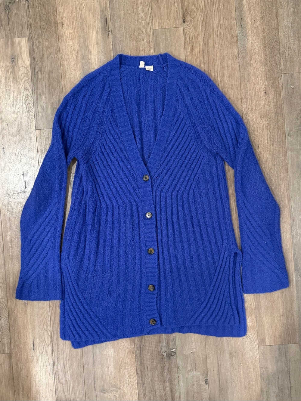 Moth Royal Blue Ribbed Long Button-Front Cardigan